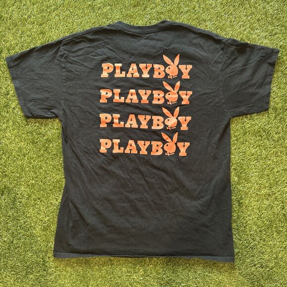 Playboy Shirt Mens Large Black Pink Spell Out Play Mates Bunny Hugh Hefner Tee - Picture 10 of 10